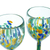 Handblown wine glasses, 'Blue Dots' (pair) - Handblown Recycled Wine Glasses with Blue Dots (Pair) (image 2c) thumbail
