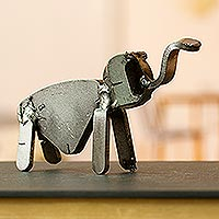 Recycled auto parts figurine, 'Microelephant' - Recycled Auto Parts Elephant Figurine Handmade in Mexico