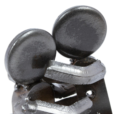 Recycled auto parts figurine, 'Affectionate Lovers' - Recycled Auto Parts Lovers Figurine Handmade in Mexico