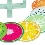 Decoupage coasters, 'Fruits' (set of 6) - Set of 6 Fruit Themed Wood Decoupage Coasters with Stand