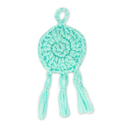 Crocheted charm, 'Aquamarine Medallion' - Aquamarine Crocheted Charm with Tassels Made in Mexico