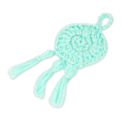 Crocheted charm, 'Aquamarine Medallion' - Aquamarine Crocheted Charm with Tassels Made in Mexico