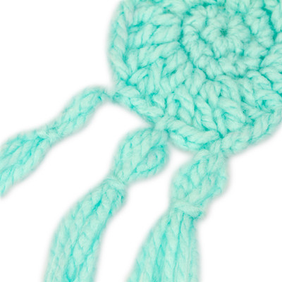 Crocheted charm, 'Aquamarine Medallion' - Aquamarine Crocheted Charm with Tassels Made in Mexico