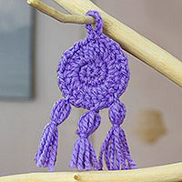 Crocheted charm, 'Iris Medallion' - Iris Crocheted Charm with Tassels Made in Mexico