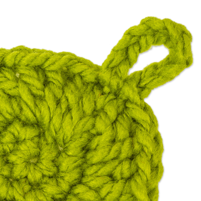 Crocheted charm, 'Lime Medallion' - Lime Crocheted Charm with Tassels Made in Mexico