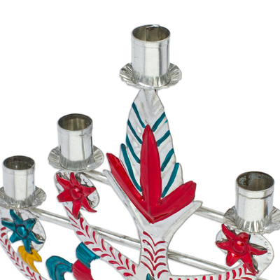 Candelabro de estaño - Candelabro navideño de hojalata en relieve en paleta de colores