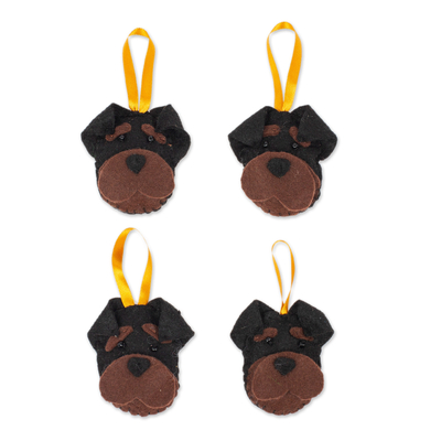 Felt ornaments, 'Loyal Friend' (set of 4) - Set of 4 Handcrafted Felt Ornaments with Rottweiler Dogs