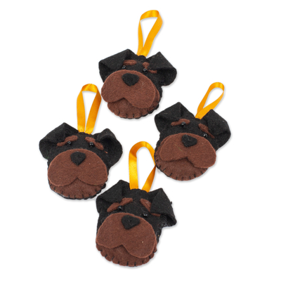 Felt ornaments, 'Loyal Friend' (set of 4) - Set of 4 Handcrafted Felt Ornaments with Rottweiler Dogs