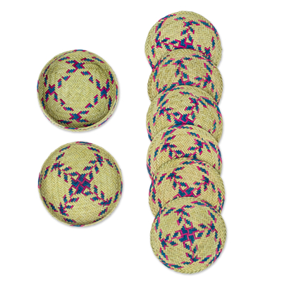 Untersetzer aus Naturfaser, (6er-Set) - Set mit 6 blauen und rosa Untersetzern aus Naturfasern aus Mexiko