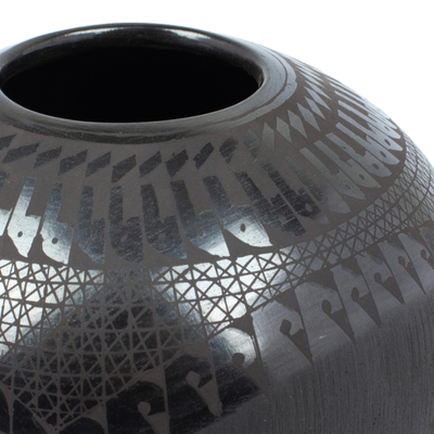 Jarrón decorativo de cerámica - Florero decorativo artesanal Barro Negro Paquimé de México
