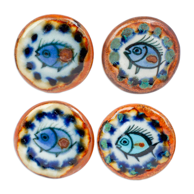 Set of 4 Handcrafted Ceramic Fish Knobs from Mexico