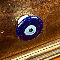 Tiradores de cerámica, (juego de 4) - Juego de 4 perillas azules de cerámica hecho a mano de México