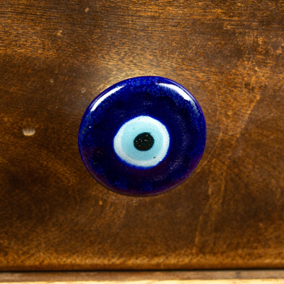 Ceramic knobs, 'Deep Glances' (set of 4) - Set of 4 Handcrafted Ceramic Blue Knobs from Mexico