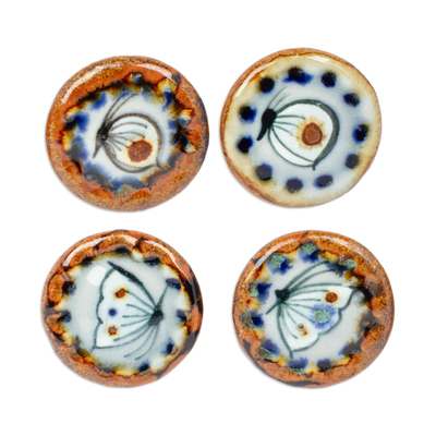 Tiradores de cerámica, (juego de 4) - Juego de 4 pomos de mariposa de cerámica hechos a mano en México.