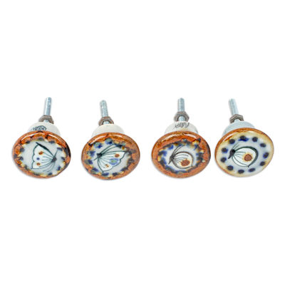 Ceramic knobs, 'Hope Energy' (set of 4) - Set of 4 Handcrafted Ceramic Butterfly Knobs from Mexico