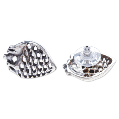 Pendientes de botón de plata de ley - Aretes botón corazón de agave en plata de primera ley