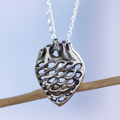 Sterling silver pendant necklace, 'Agave Heart' - Agave Heart Sterling Silver Pendant Necklace from Mexico