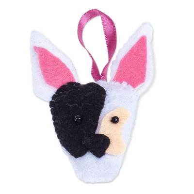 Felt ornaments, 'Cute Friends' (set of 4) - 4 Bull Terrier Dog Felt Ornaments Handcrafted in Mexico