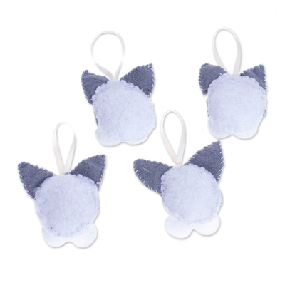 Felt ornaments, 'Outgoing Friend' (set of 4) - Set of 4 Handcrafted Felt Ornaments with Husky Dogs