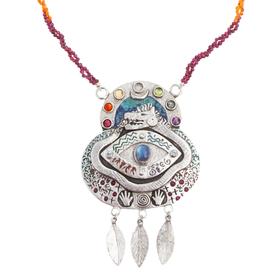 Multigemstone pendant necklace, 'Be Peace' - Original World Peace Project Complex Symbolic Necklace
