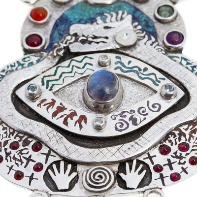 Collar con colgante de piedras preciosas - Collar simbólico complejo del proyecto de paz mundial original