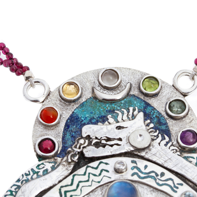 Multigemstone pendant necklace, 'Be Peace' - Original World Peace Project Complex Symbolic Necklace