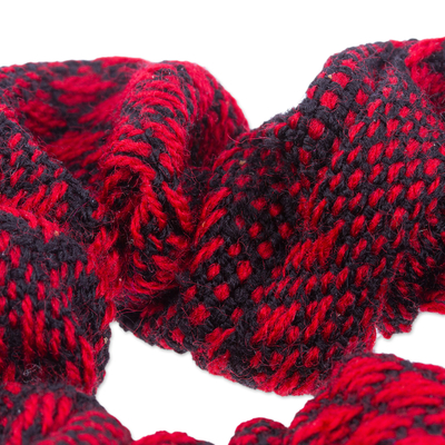 Cotton scrunchie, 'Red Spell' - Handloomed Cotton Red Scrunchie with Geometric Pattern