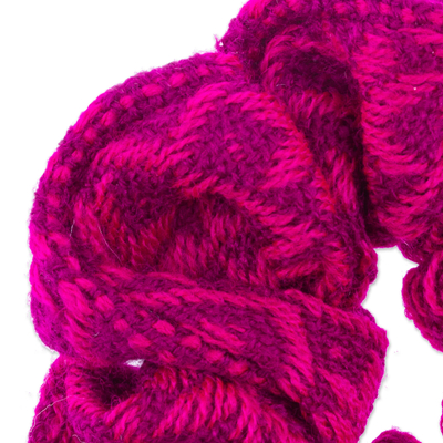 Cotton scrunchie, 'Boysenberry Smooch' - Geometric Patterned Cotton Scrunchie in Boysenberry Tone