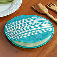 Cotton tortilla holder, 'Warmer in Turquoise' - Microwaveable 100% Cotton Tortilla Warmer Handmade in Mexico