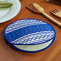 Cotton tortilla holder, 'Warmer in Ultramarine' - Authentic Cotton Fabric Tortilla Warmer Handmade in Mexico