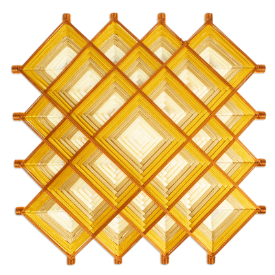 Handwoven wall art, 'Gold Divinity' - Pine Wood Handwoven Gold Wall Art with Geometric Motifs