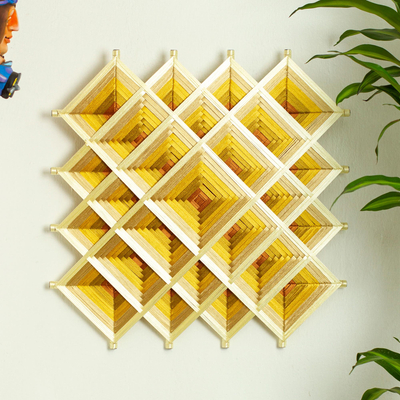 Handwoven wall art, 'Copper Divinity' - Pine Wood Handwoven Copper Wall Art with Geometric Motifs