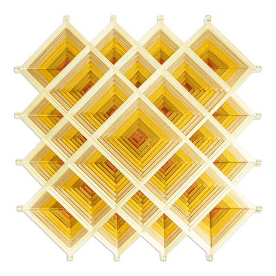 Arte de pared tejido a mano - Arte de pared de cobre tejido a mano de madera de pino con motivos geométricos