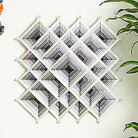 Handwoven wall art, 'Grey Divinity' - Pine Wood Handwoven Grey Wall Art with Geometric Motifs