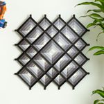 Handwoven wall art, 'Coal Divinity' - Pine Wood Handwoven Coal Wall Art with Geometric Motifs