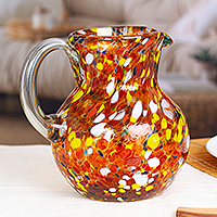 Recycled glass pitcher, 'Pumpkin Festival' - Handblown Recycled Glass Pitcher with Pumpkin Speckles