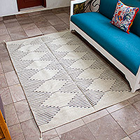 Cotton area rug, 'Charming Diamonds' (4x6.5) - 4x6.5 Geometric Patterned Cotton Rug Hand-Woven in Mexico