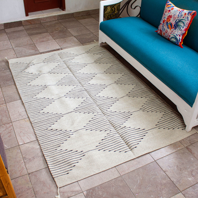 Cotton area rug, 'Charming Diamonds' (4x6.5) - 4x6.5 Geometric Patterned Cotton Rug Hand-Woven in Mexico