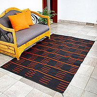 Cotton area rug, 'Stripe Symphony' (4x6.5) - 4x6.5 Black and Red Striped Cotton Rug Hand-Woven in Mexico