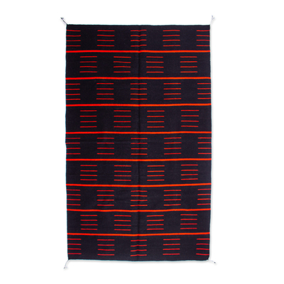 4x6.5 Black and Red Striped Cotton Rug Hand-Woven in Mexico