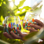 Handblown stemless wine glasses, 'Confetti Festival' (pair) - Artisan Handblown Stemless Wine Glasses (Pair)