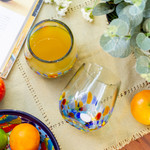 Handblown stemless wine glasses, 'Confetti Festival' (pair) - Artisan Handblown Stemless Wine Glasses (Pair)