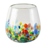 Handblown stemless wine glasses, 'Confetti Festival' (pair) - Artisan Handblown Stemless Wine Glasses (Pair)