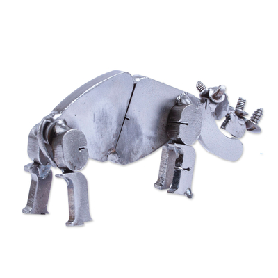 Estatuilla de chatarra reciclada - Estatuilla de rinoceronte de chatarra reciclada hecha a mano