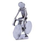 Recycled scrap metal statuette, 'Ecological Morning' - Handcrafted Recycled Scrap Metal Statuette of Man Biking