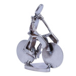 Recycled scrap metal statuette, 'Ecological Morning' - Handcrafted Recycled Scrap Metal Statuette of Man Biking
