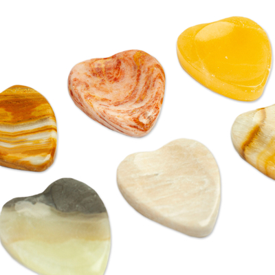 Stressabbauende Steine, (2er-Set) - Set aus 2 handgefertigten Marmor-Herzsteinen zum Stressabbau