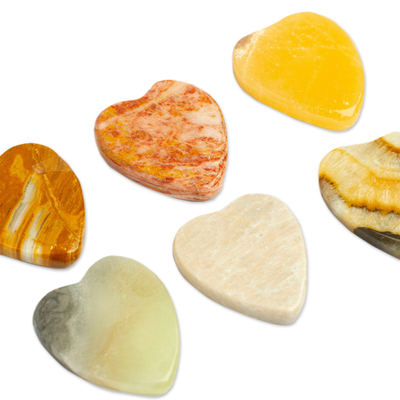 Stressabbauende Steine, (2er-Set) - Set aus 2 handgefertigten Marmor-Herzsteinen zum Stressabbau