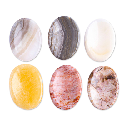 Stress-relieving stones, 'Celestial Illusion' (set of 2) - Set of 2 Oval Reclaimed Marble Stress-Relieving Stones
