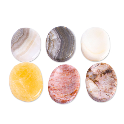 Stress-relieving stones, 'Celestial Illusion' (set of 2) - Set of 2 Oval Reclaimed Marble Stress-Relieving Stones